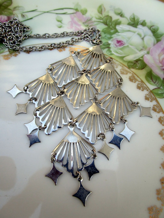 Vintage silvertone Large Statement dangle pendant… - image 1