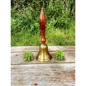 Vintage Brass Wood Handle School/Dinner Bell