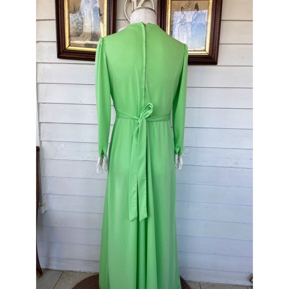 Vintage 1970's Lime Green Maxi Dress Mod Poly KNit - image 4