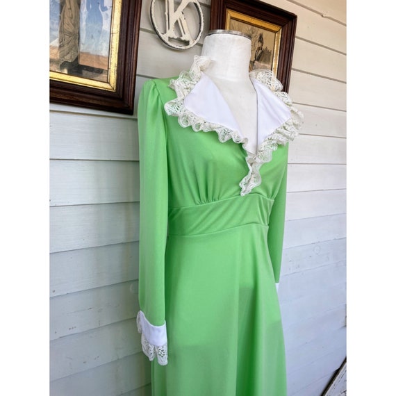 Vintage 1970's Lime Green Maxi Dress Mod Poly KNit - image 2