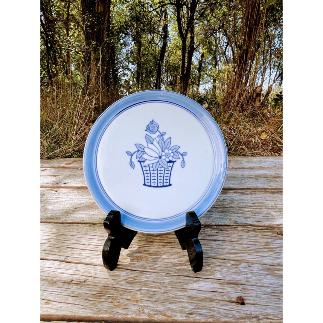 Vintage Bavaria German Tea Trivet Flower Basket Blue White Etsy