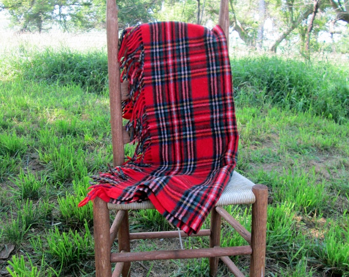 Vintage Lot Red Wool Tartan Plaid Blanket Etsy