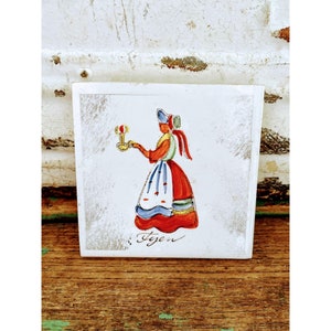 Vintage Small Hand Painted Denmark Signed Tile