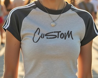 Custom Cropped Raglan Contrast-Striped Cotton Tee