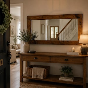 Entryway Mirror with Shelf | Rustic Handmade Wall Mirror