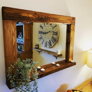 Handmade wooden waxed mirror with a shelf | Bathroom Mirror | Bedroom Mirror | Holiday Home Mirror | Hallway Mirror | Kitchen Mirror |