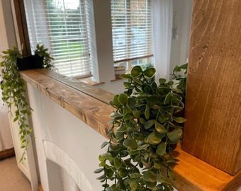 Espejo de roble inglés encerado hecho a mano con estante / Decoración rústica para recibidor o entrada de casa de campo