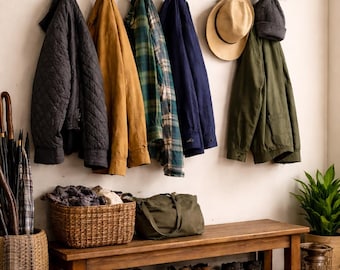 Rustic Reclaimed Wood Coat Rack: Handmade Farmhouse Entryway Organizer in Dark Oak