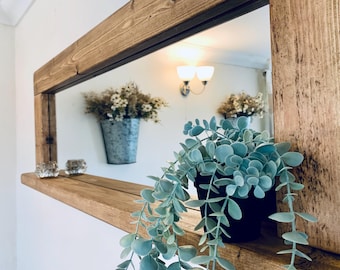 Espejo de madera maciza – Acabado encerado de roble inglés, decoración rústica
