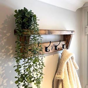 10 Hook Hallway Coat Rack Shelf | Rustic Farmhouse Storage | English Oak Wax