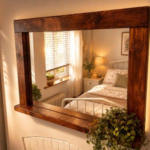 Handmade Rustic Wood Mirror: Georgian Mahogany waxed Finish, Farmhouse Décor