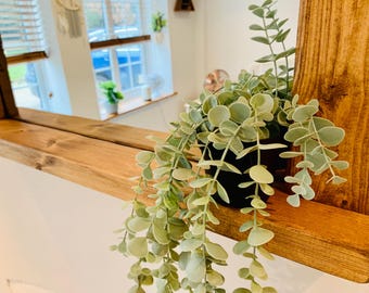Espejo rústico de madera hecho a mano con estante / Acabado en cera de roble inglés Decoración del hogar