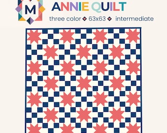 Patrón de colcha Annie - Patrón de colcha para principiantes con cierta confianza de 63x63 cm, patrón de colcha de verano, colcha de picnic