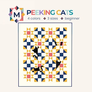 Quiltmuster „Peeking Cats Cottage“: Anfängerfreundlich, 3 Größen (PDF-Download)