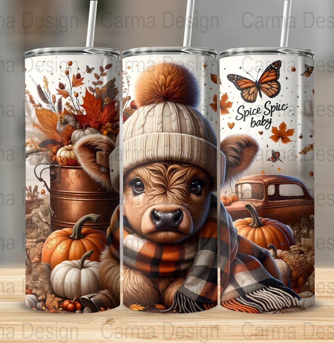 Pumpkin Spice Baby Tumbler Wrap, Fall Cute Baby Highland Cow 20oz ...