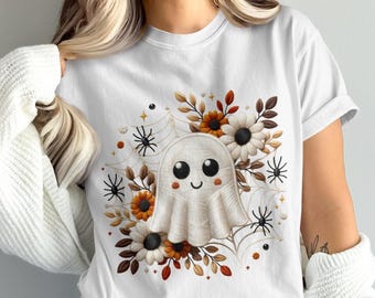 Faux Garn Blumen Geist PNG, Halloween Png Boho Blumen Sublimation Design Halloween Blumen Herbst Geist Shirt digitaler Download