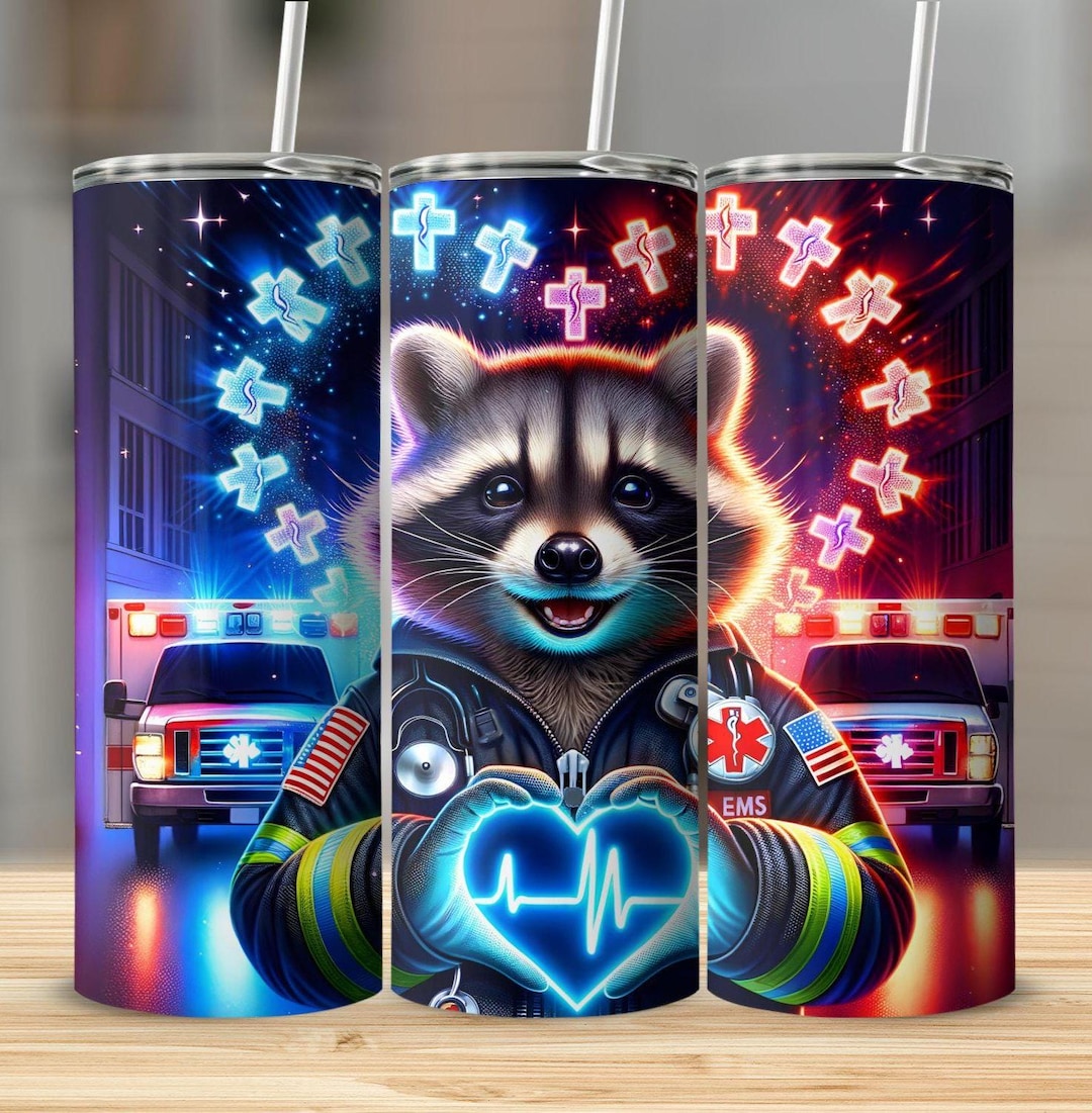 EMS Raccoon Tumbler Wrap PNG, Paramedic Sublimation 20oz, Emergency ...