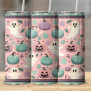 Pastell Geist Kürbis Tumbler Wrap PNG, 20 Unzen Skinny Tumbler Design, digitaler Download, Sublimation Design, niedliches Halloween Geschenk