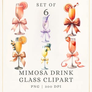 Mimosa Drink Glass Watercolor Clipart, 300 DPI Transparent PNG, Margarita Bundle, Instant Download for Invitations and Scrapbooking