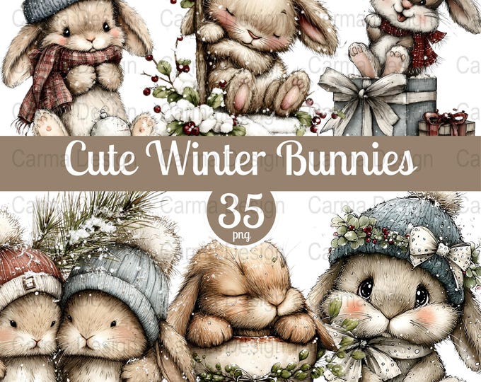 16 PNG Festive Bunny Clipart – Cute Winter Rabbit PNG – Holiday Animal ...