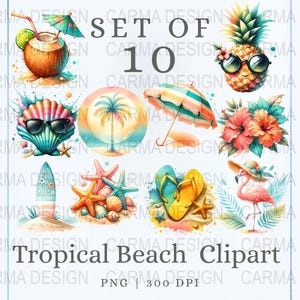 Tropical Beach Clipart Bundle: PNG Designs for Sublimation (Digital Download)