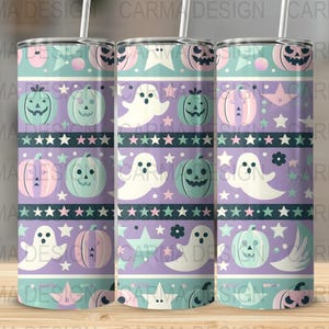 Pastell Halloween Muster Tumbler Wrap PNG, 20 Unzen Skinny Tumbler Design, digitaler Download, Sublimation Design, süßes gruseliges Geist Geschenk
