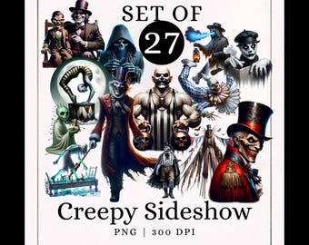 Creepy Sideshow Clipart, Halloween Digital Art, Vintage Circus PNG, Spooky Performers, Horror Illustrations, Carnival Graphics, Digital