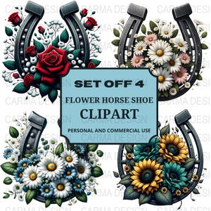 Watercolor Floral Horseshoe Clipart, Horse Lover Png, Horseshoe Flowers Png, Horseshoe Png, Sublimation Graphics, Western Clipart Set