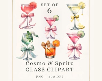 Cosmo & Spritz Watercolor Clipart, 6 Cocktail PNGs Bundle, Drink clipart PNG bundle, 300 DPI Transparent Background, Instant Download