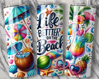 Life is Better at the Beach naadloze bekeromslagdoek | 20oz zomersublimatie, png PNGEgg | Digitale download