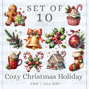 Cozy Christmas Holiday Clipart Bundle, 10 unique designs, 300 dpi, Digital Download, Sublimation Design, Cozy Christmas Holiday Gift