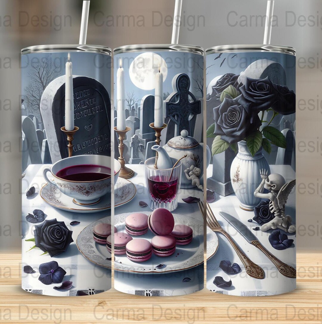 Gothic Valentine's Day Tumbler Wrap PNG, Graveyard Tea Party ...