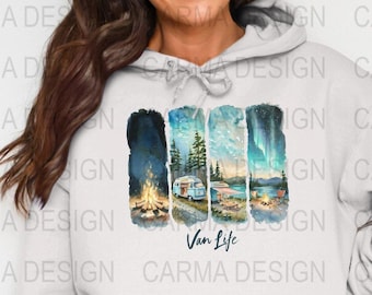 Imágenes prediseñadas PNG de Van Life, diseño de sublimación de furgoneta camper retro, descarga digital de aventuras de camping, arte bohemio de viajes por carretera para camisetas y tazas