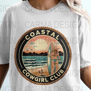 Horses and Waves PNG, Coastal Cowgirl Club Shirt Design, 300 DPI Sublimation PNG, Western Beach Horse Clipart, Surf Cowboy Graphic,Download