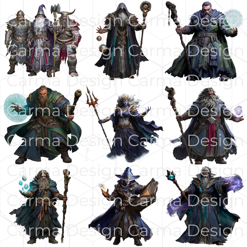 Fantasy Wizard Clipart Bundle: Mage & Sorcerer Characters, High ...