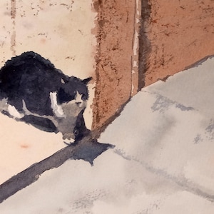 Hungry Cat: Watercolor original paint framed and ready to hang