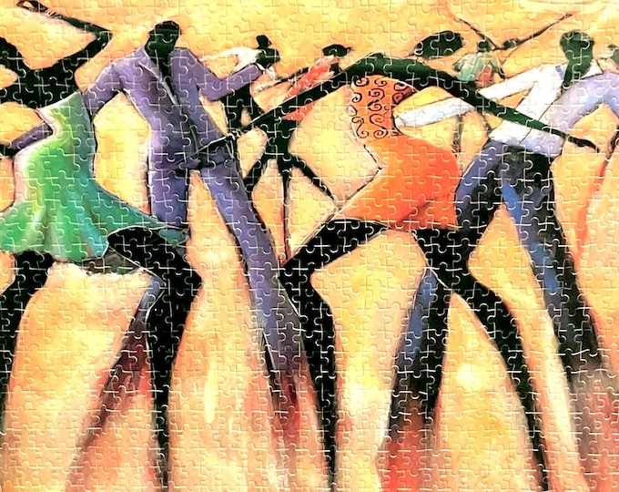 Dance Party is a rJoyful imagining of the Parties from back in the day.  Get this Fully assembled Picture Portrait Puzzle for all to enjoy.