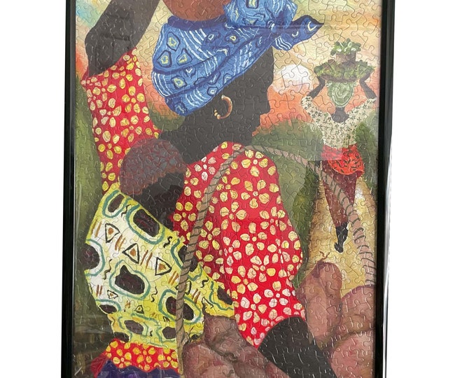 The "Harvest" 1 of 3 Individual, assembled & Framed Picture Puzzles from artist Gwendolyn McShepard. "The Gathering" and "The Storyteller"