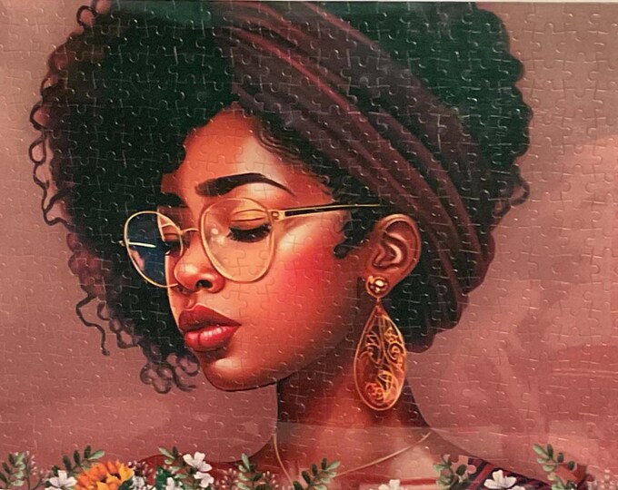 Black "Afro Teen" framed for your pleasure.  Stunning Picture Portrait Puzzle is ready to hang in any decor. 16X20 inch Framed Puzzle.