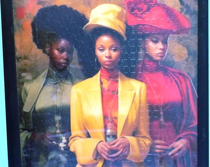 Women of Black Fashion. African American women dressed to the Nines. Collectable Puzzle Art, framed and ready to decorate your home. Buy Now