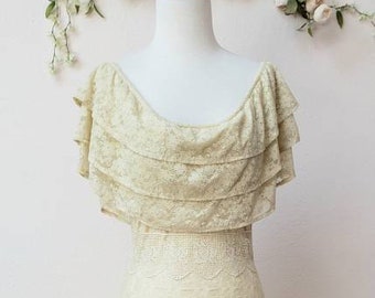 Romantic lace bohochic off the shoulder vintage bridal gown