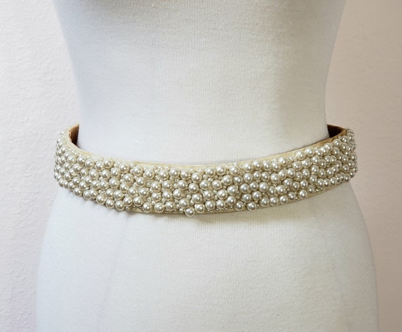 Vintage pearl belt, bridal sash - image 2