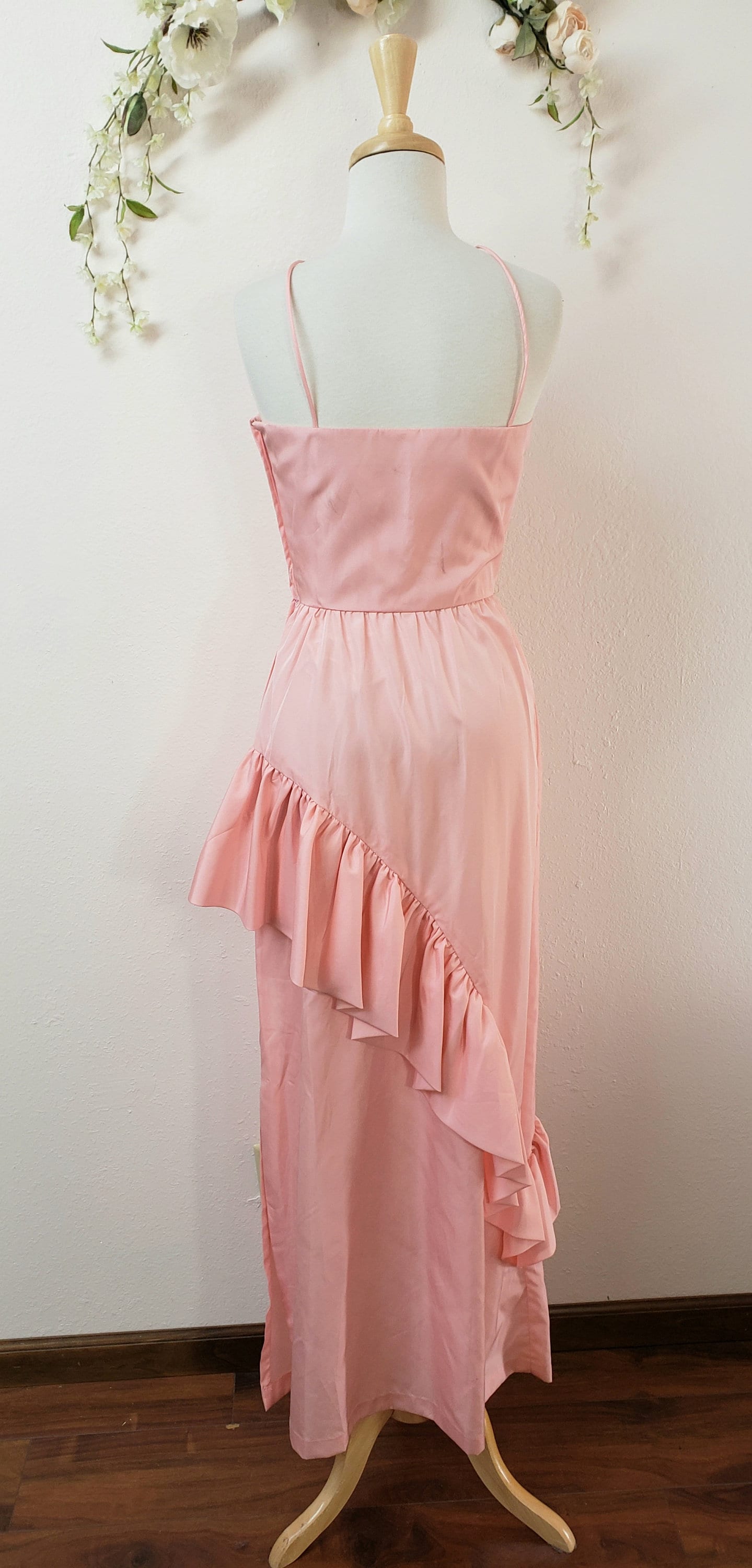 80s pink bridesmaid dress 1980s Powder Pink Vintage Prom Dress | Blush Pink Bridesmaid Dress | Pastel Lace Collar | Ruffle Sleeves | Cute Bow