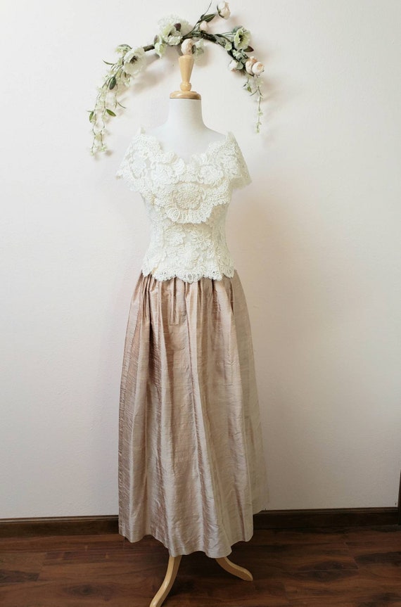 Vintage wedding two piece bridal gown skirt and b… - image 2