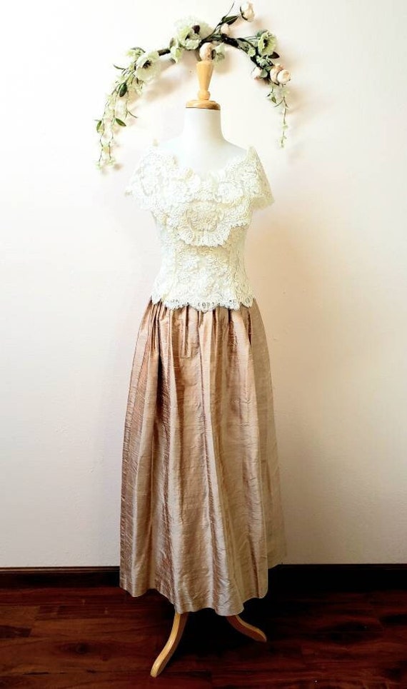 Vintage wedding two piece bridal gown skirt and b… - image 1