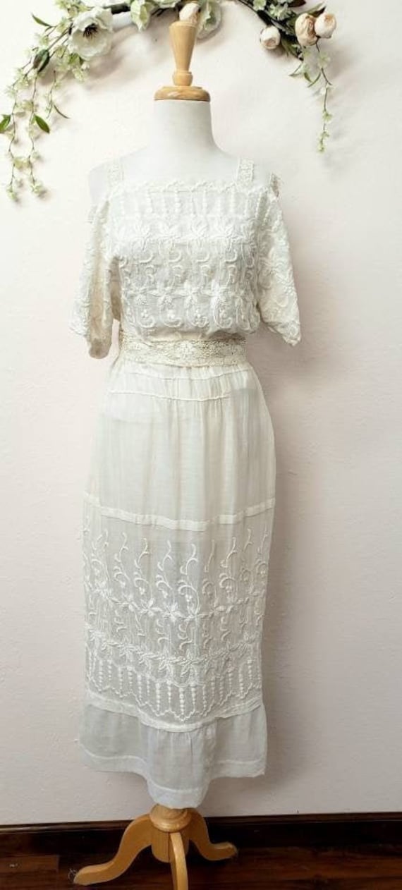 XL Vintage Edwardian 2 piece wedding dress bridal… - image 1