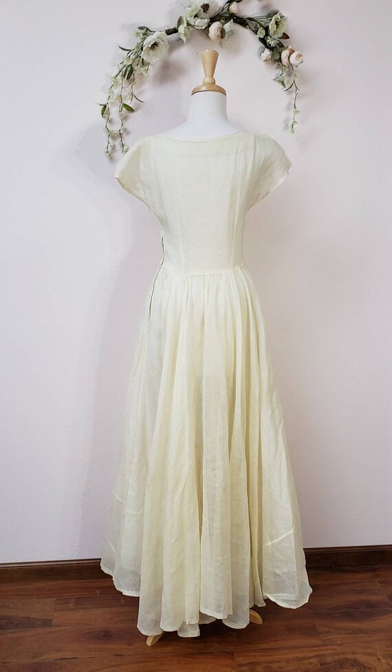 1940's vintage pale yellow organza bridal dress w… - image 3