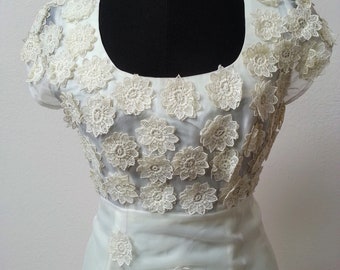 Vintage 70's bridal wedding dress flowered bodice  AS IS