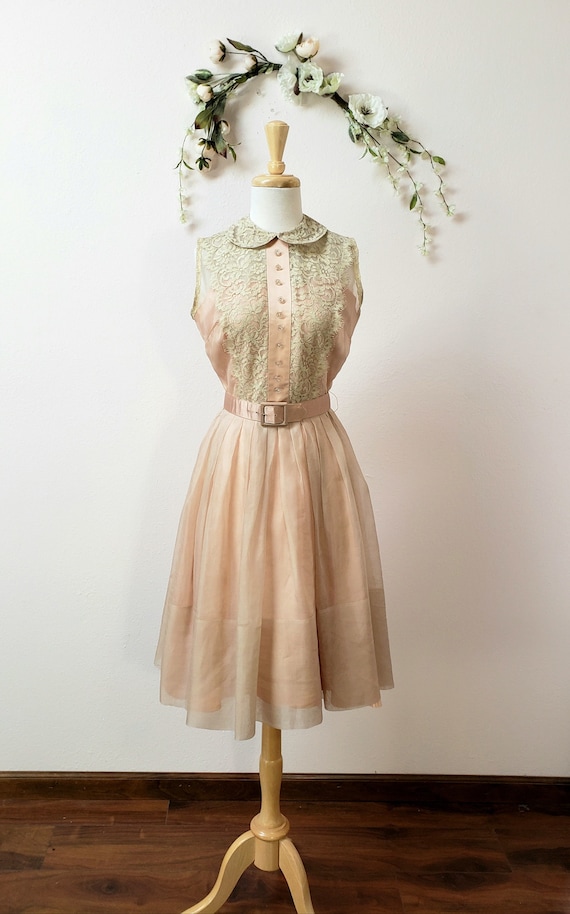 Vintage 1950's blush lace tea length dress wedding