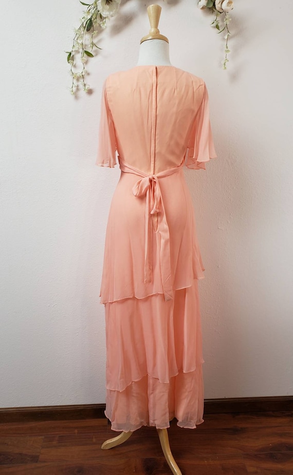 70's peach chiffon vintage bridesmaid gown prom d… - image 2